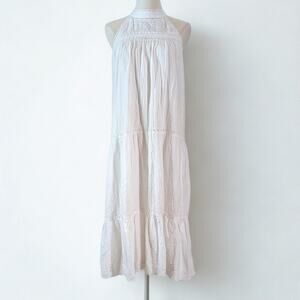 Zara White Boho Lace Halter Maxi Dress Cottagecore Prairie Tiered